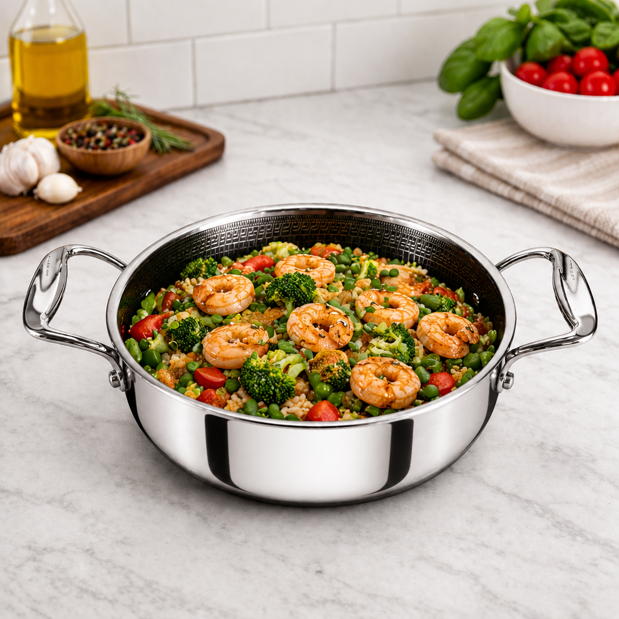 Tri-Ply Stainless Steel Kadai 32 cm