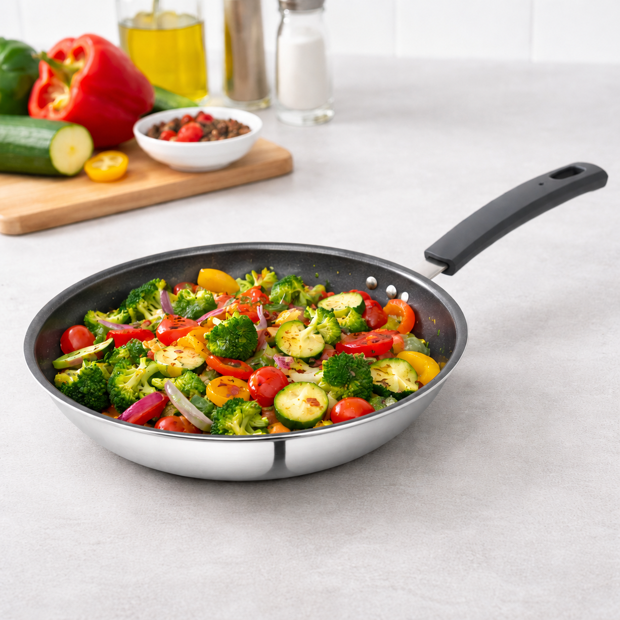 Tri-Ply Stainless Steel Frypan With Ceramic Coating